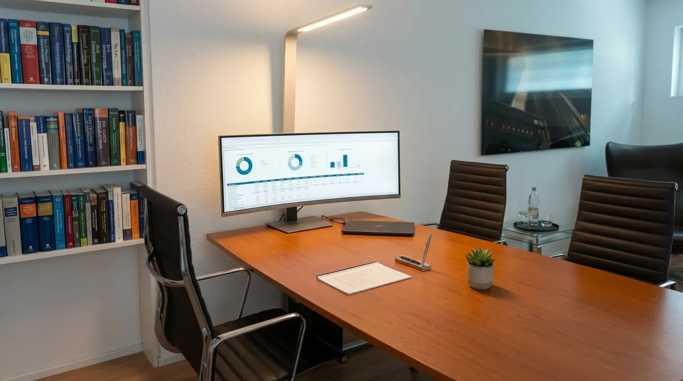 Arbeitsplatz mit Ultra-Wide Monitor – zaldor Finanzplanung Hofheim
